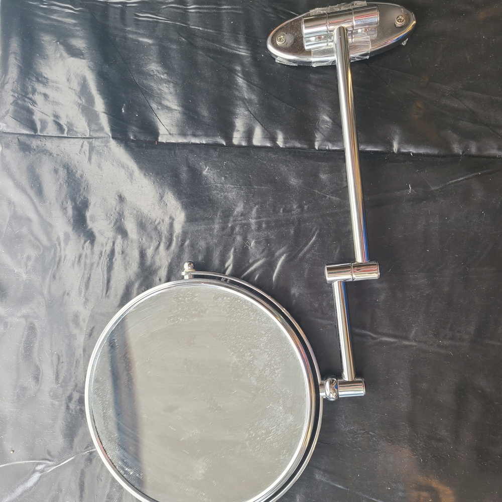 Round Silver Wall Mounted Makeup Mirror 8" Polished Chrome Swivel Modern Metal
